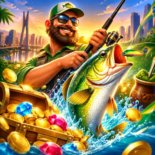 Card do Big Bass Bonanza com pescador e peixe troféu