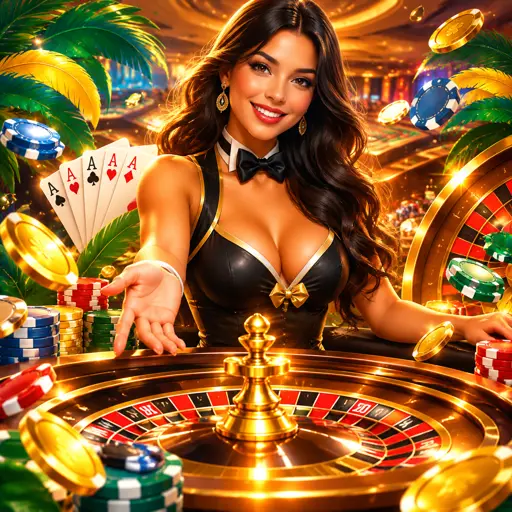 Mesa de cassino ao vivo com dealer e roda de roleta em estúdio